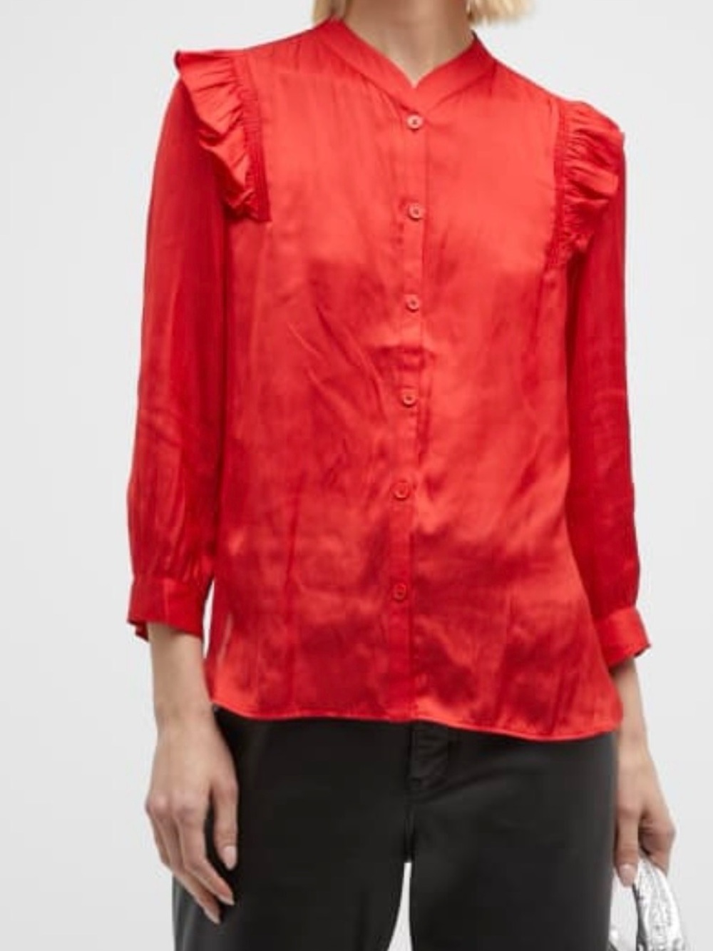 Zadig & Voltaire Tygg Satin Button-Up Blouse in a vibrant red shade NWT S